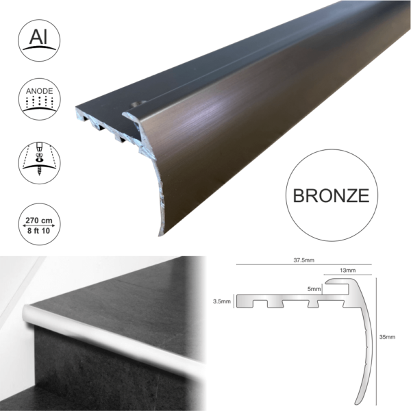 Aluminium Bullnose Stair Nosing Edge Profile LTV 2.7m - Image 3