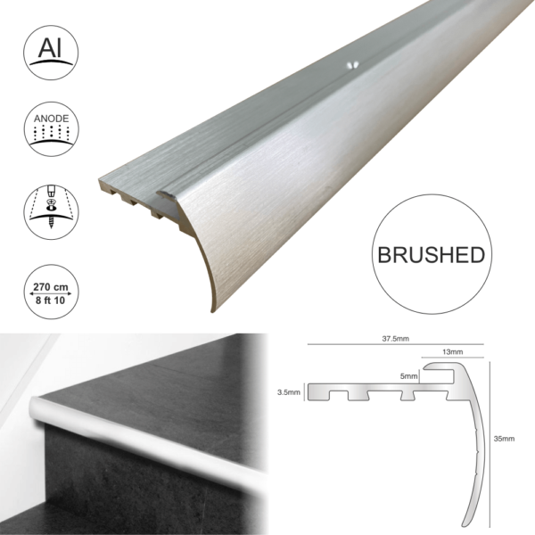 Aluminium Bullnose Stair Nosing Edge Profile LTV 2.7m - Image 4