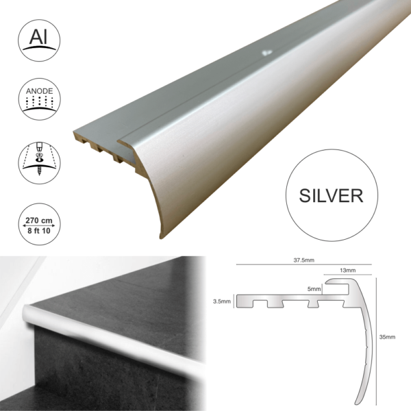 Aluminium Bullnose Stair Nosing Edge Profile LTV 2.7m - Image 2