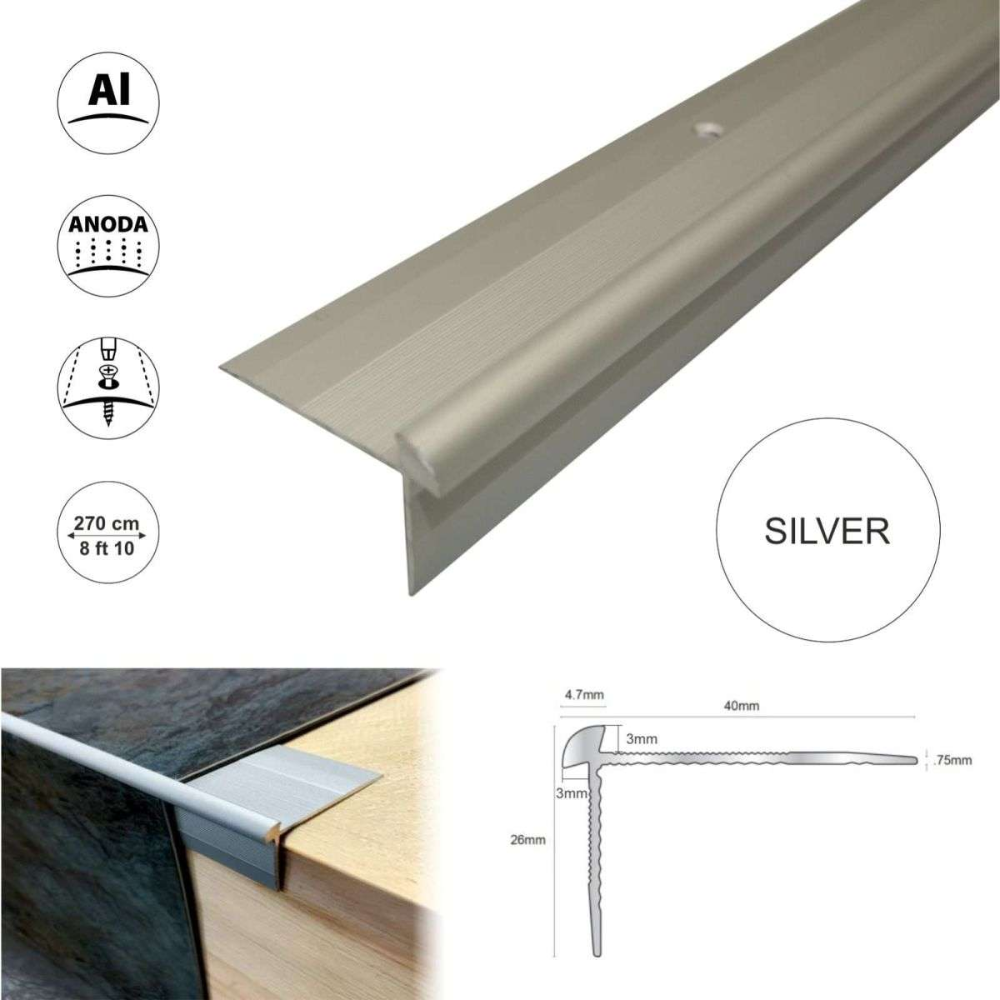 Anodised Aluminium LVT Stair Nosing 40 x 26mm – Outer Corner Edge Trim (2.7m) - Image 3