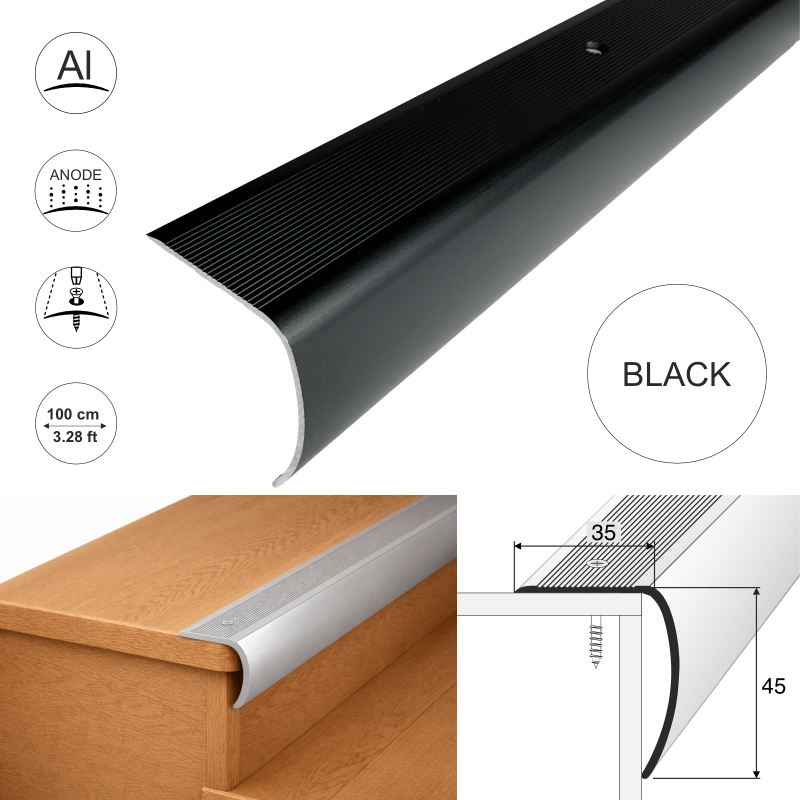 Bullnose Aluminium Stair Nosing 35 x 45mm Anti-Slip Step Edge Trim - Image 8