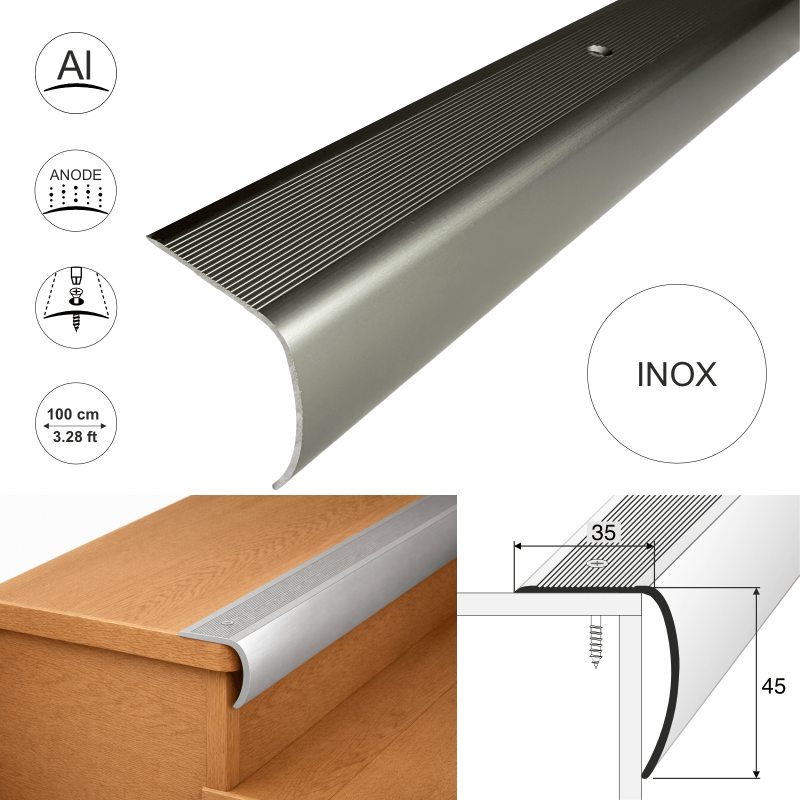Bullnose Aluminium Stair Nosing 35 x 45mm Anti-Slip Step Edge Trim - Image 7