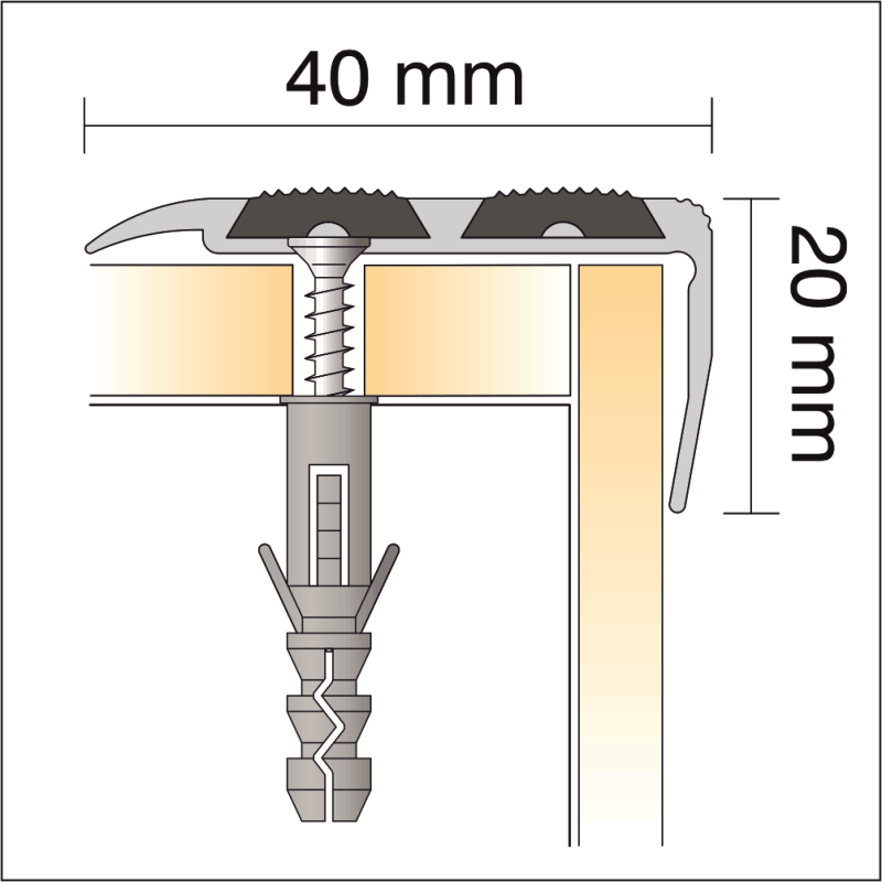 External Stair Nosing 40 x 20mm Heavy Duty Aluminium with Rubber Insert - Image 2