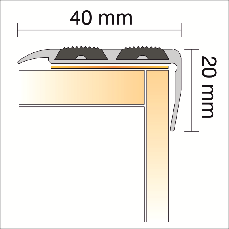 Self Adhesive Aluminium Stair Nosing 40 x 20mm with Rubber Insert - Image 2