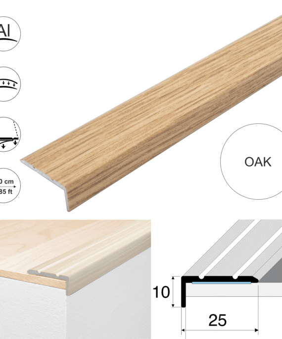 Wood Effect Self-Adhesive Aluminium Stair Nosing Edge Trim 25 x 10mm – Retro Fit