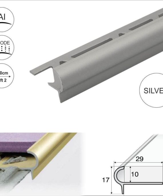 Rounded Tile-In Aluminium Stair Nosing Edge Trim 29 x 17 x 10mm