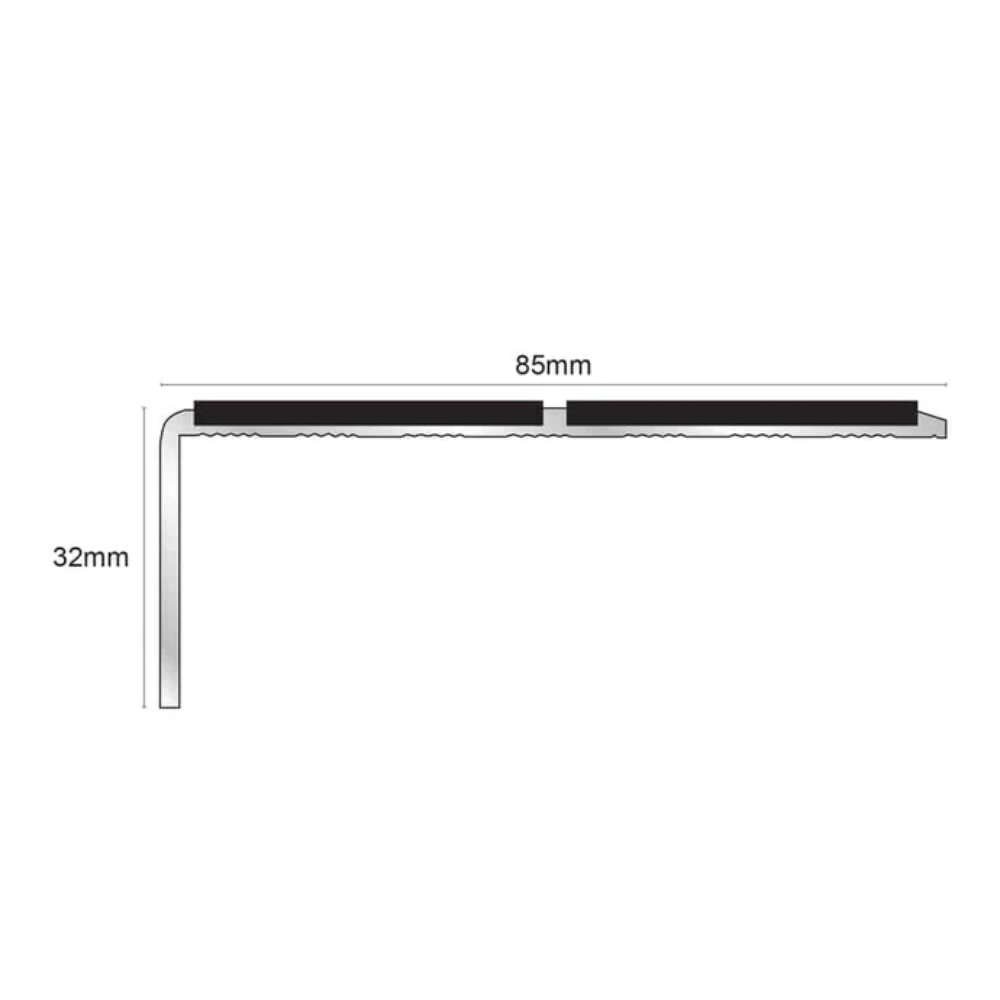 Aluminium Non-Slip Stair Nosing 85 x 32mm with Dual PVC Inserts | Straight Edge - Image 3