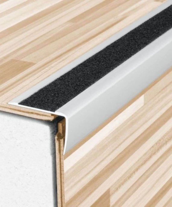Anodised Aluminium Stair Nosing 41 x 26.6mm with Non-Slip Tape Insert | Straight Edge