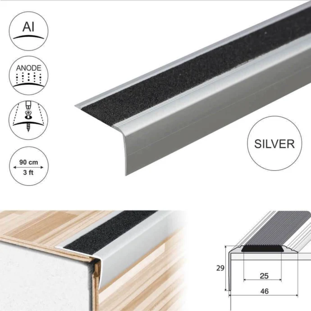 Anodised Aluminium Stair Nosing 41 x 26.6mm with Non-Slip Tape Insert | Straight Edge - Image 3
