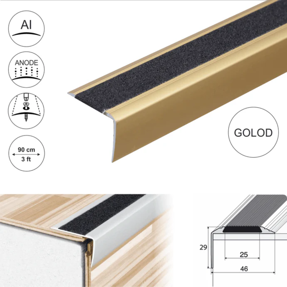 Anodised Aluminium Stair Nosing 41 x 26.6mm with Non-Slip Tape Insert | Straight Edge - Image 4