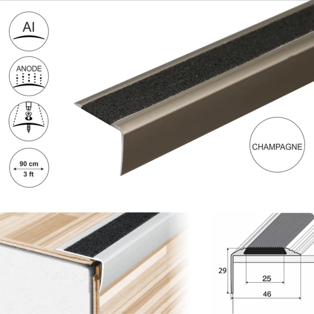 Anodised Aluminium Stair Nosing 41 x 26.6mm with Non-Slip Tape Insert | Straight Edge - Image 5