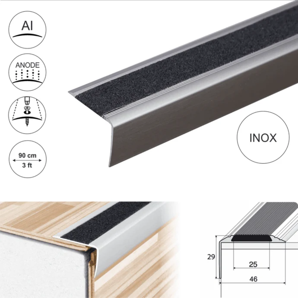 Anodised Aluminium Stair Nosing 41 x 26.6mm with Non-Slip Tape Insert | Straight Edge - Image 6