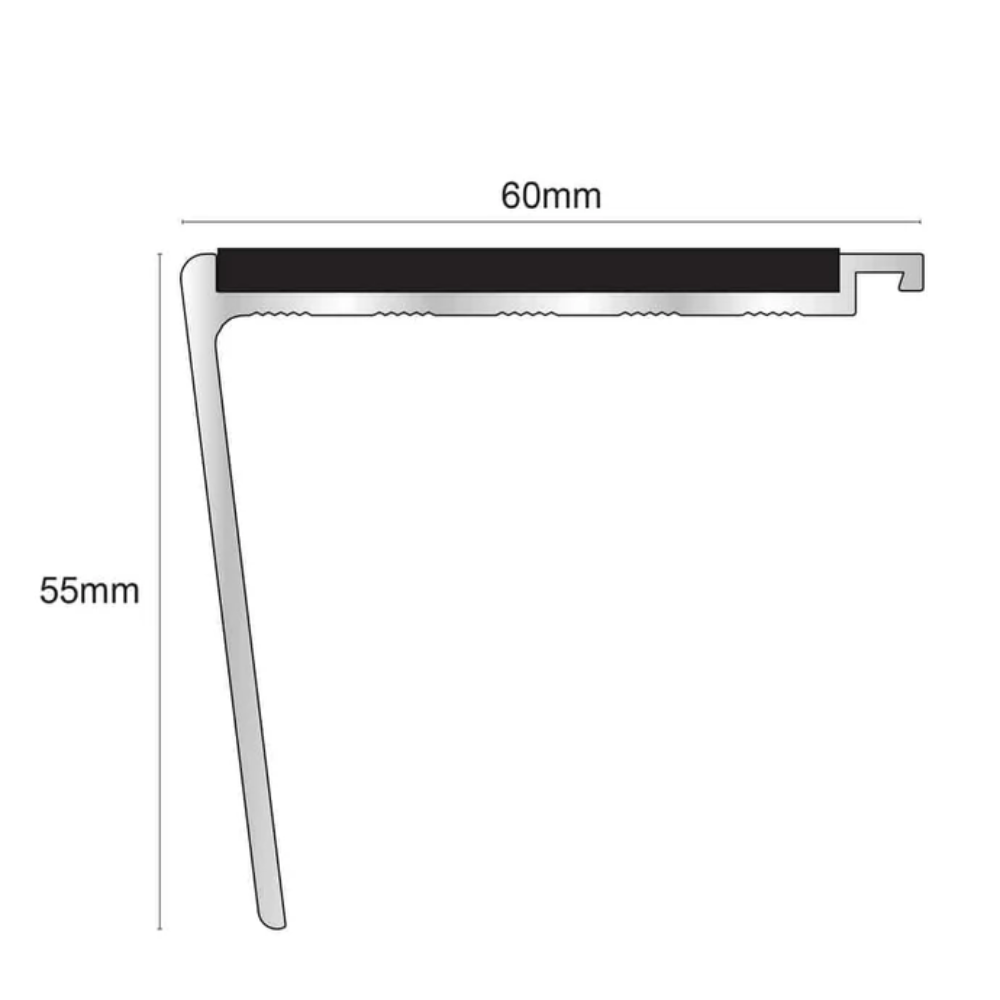 Heavy Duty Aluminium Stair Nosing 60 x 55mm | Rakeback Edge Trim | DDA Compliant - Image 2