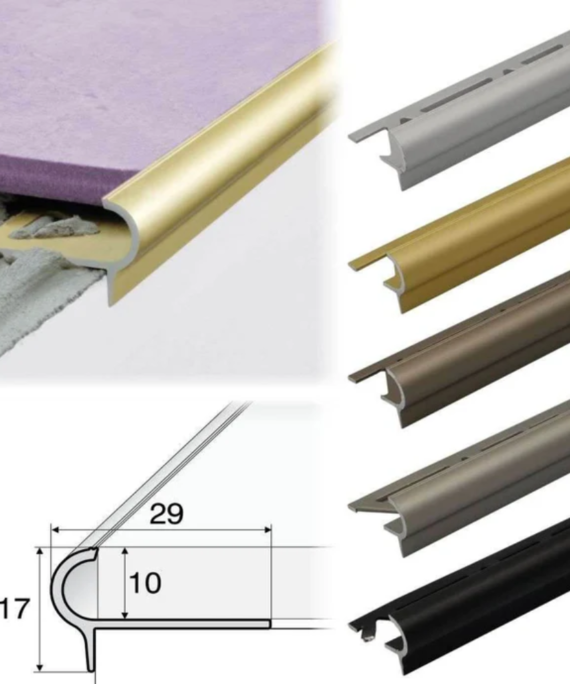 Rounded Aluminium Tile-In Stair Nosing 29 x 17 x 10mm | Edge Trim for Tiled Stairs