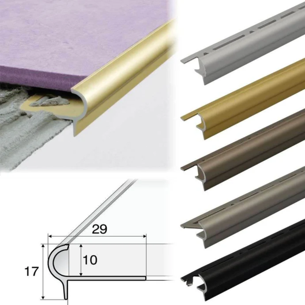 Rounded Aluminium Tile-In Stair Nosing 29 x 17 x 10mm | Edge Trim for Tiled Stairs