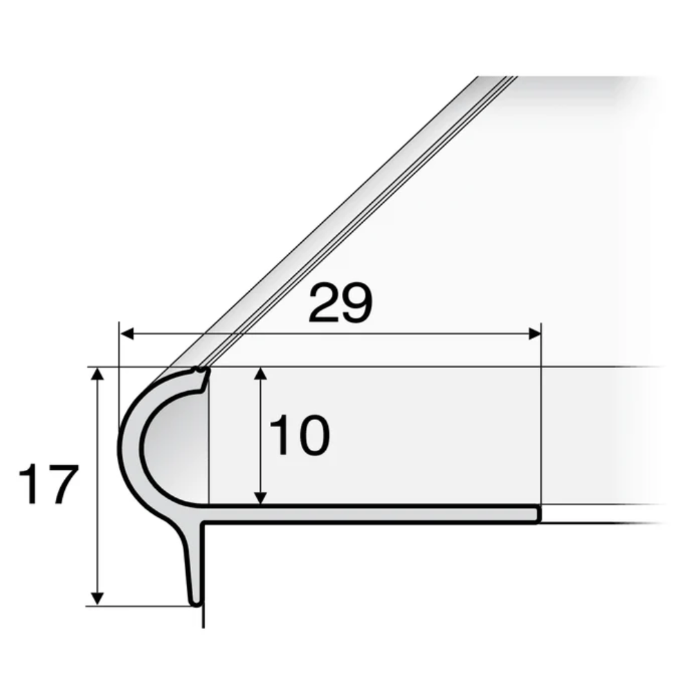 Rounded Aluminium Tile-In Stair Nosing 29 x 17 x 10mm | Edge Trim for Tiled Stairs - Image 3