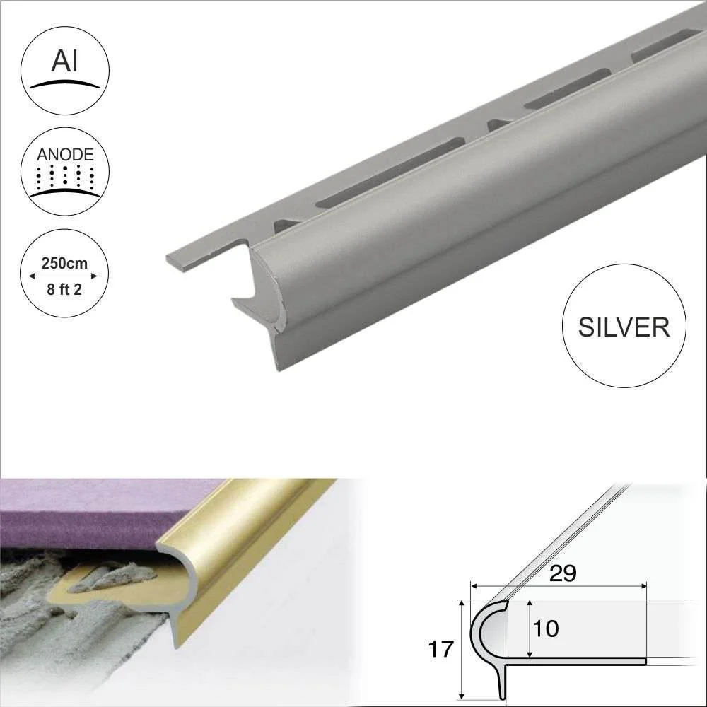 Rounded Aluminium Tile-In Stair Nosing 29 x 17 x 10mm | Edge Trim for Tiled Stairs - Image 4