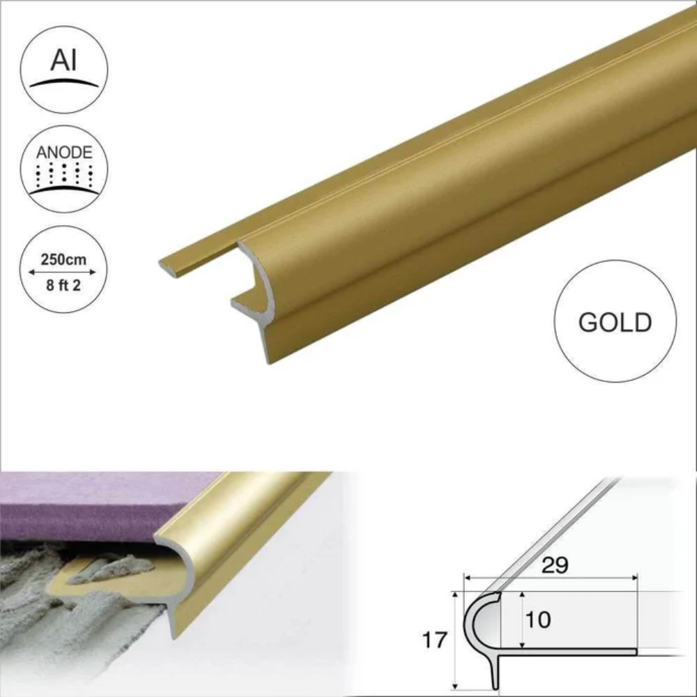 Rounded Aluminium Tile-In Stair Nosing 29 x 17 x 10mm | Edge Trim for Tiled Stairs - Image 5