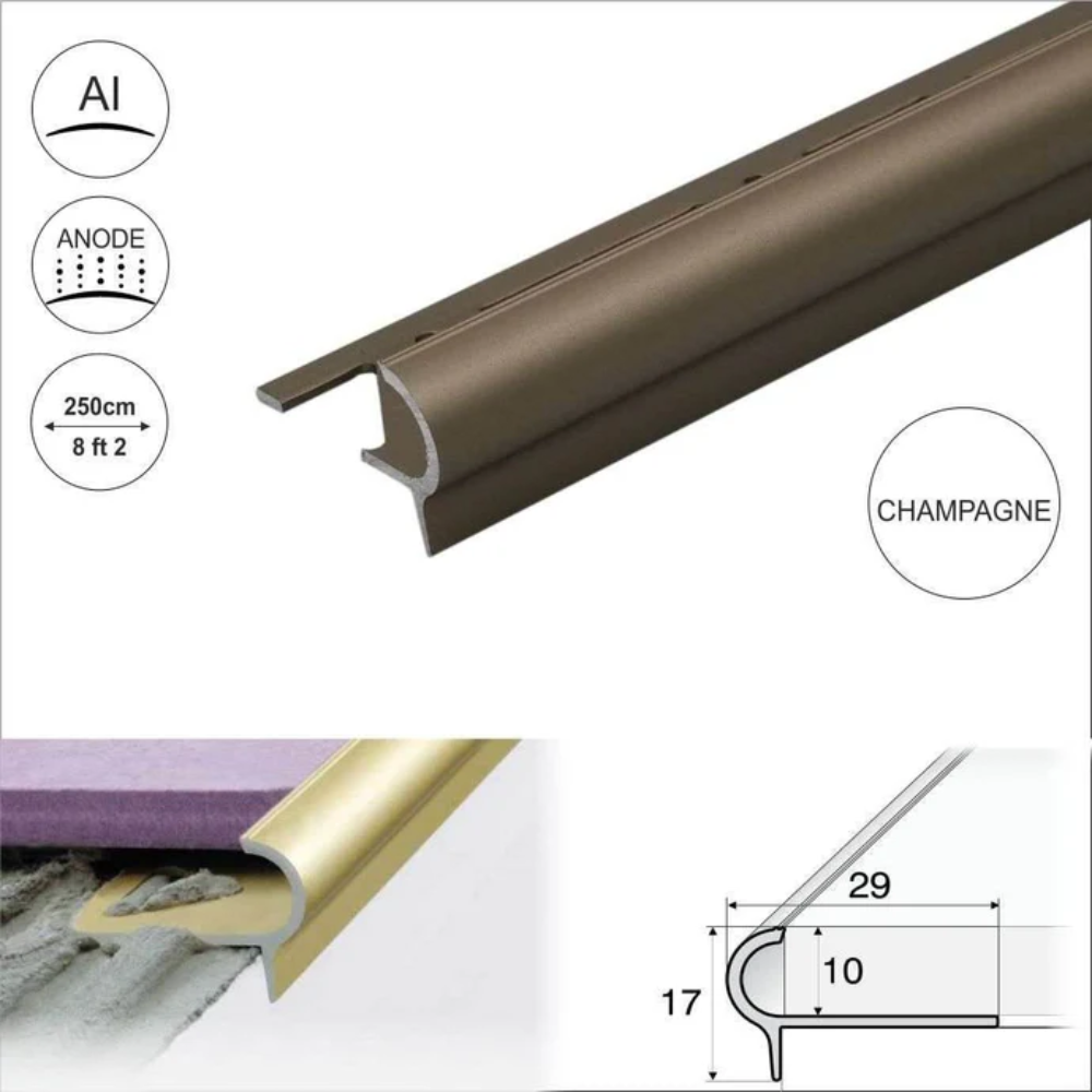 Rounded Aluminium Tile-In Stair Nosing 29 x 17 x 10mm | Edge Trim for Tiled Stairs - Image 6