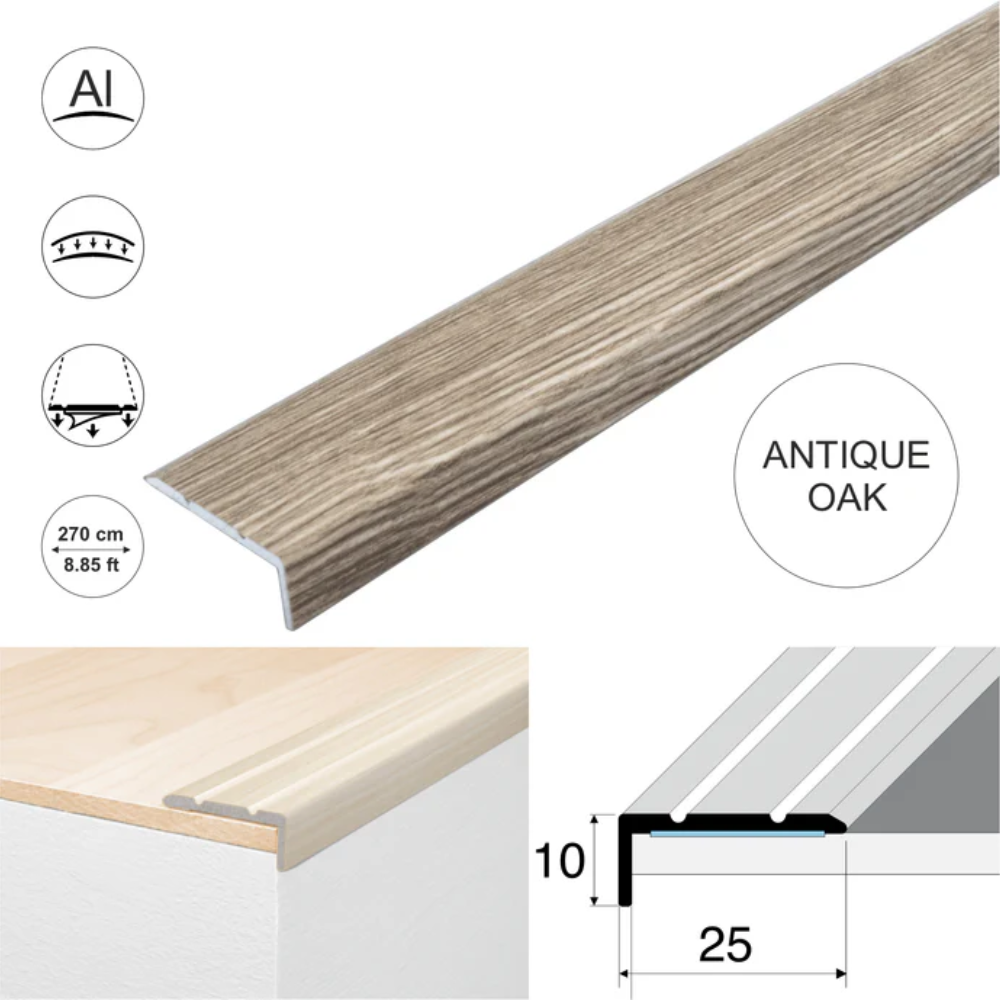Wood Effect Self-Adhesive Aluminium Stair Nosing 25 x 10mm | Retro-Fit Edge Trim - Image 13