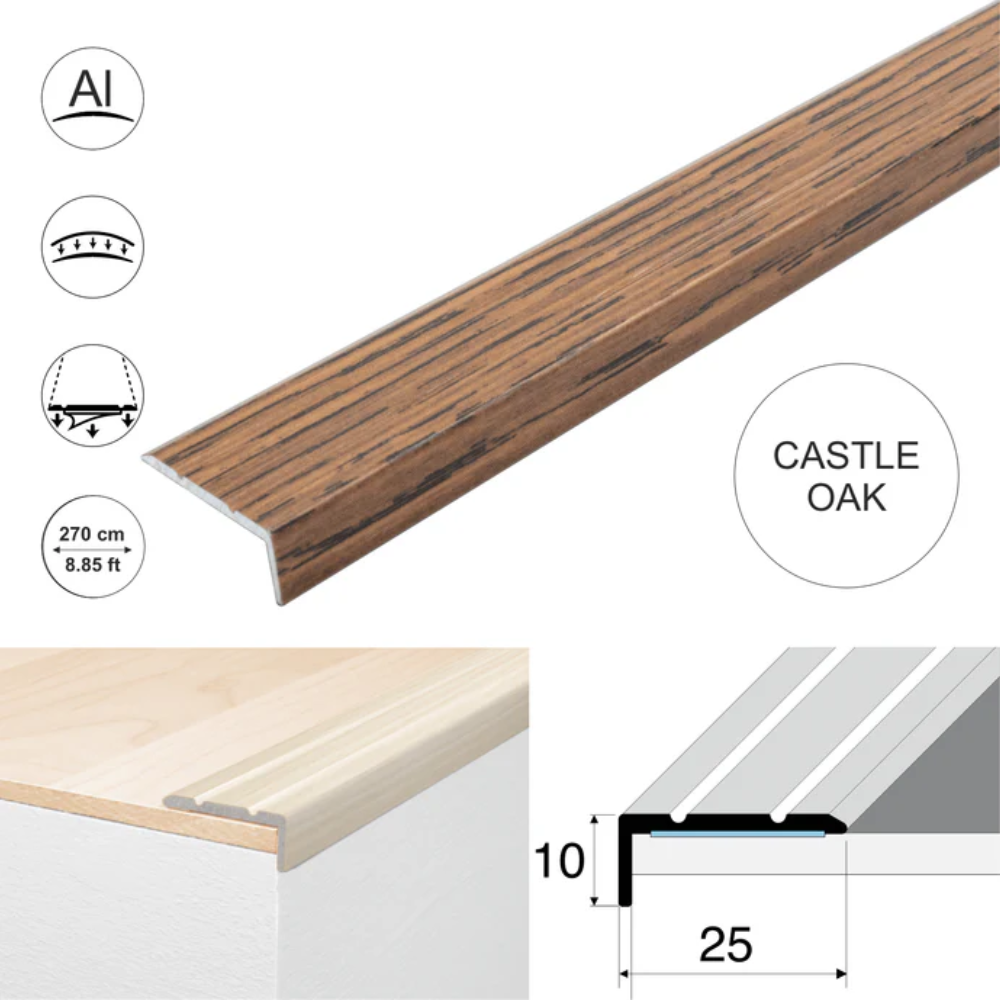 Wood Effect Self-Adhesive Aluminium Stair Nosing 25 x 10mm | Retro-Fit Edge Trim - Image 14