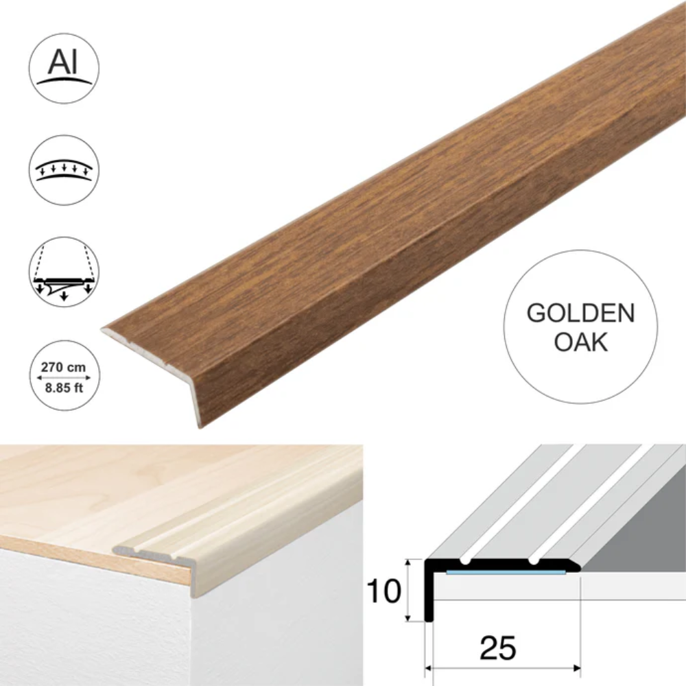 Wood Effect Self-Adhesive Aluminium Stair Nosing 25 x 10mm | Retro-Fit Edge Trim - Image 19
