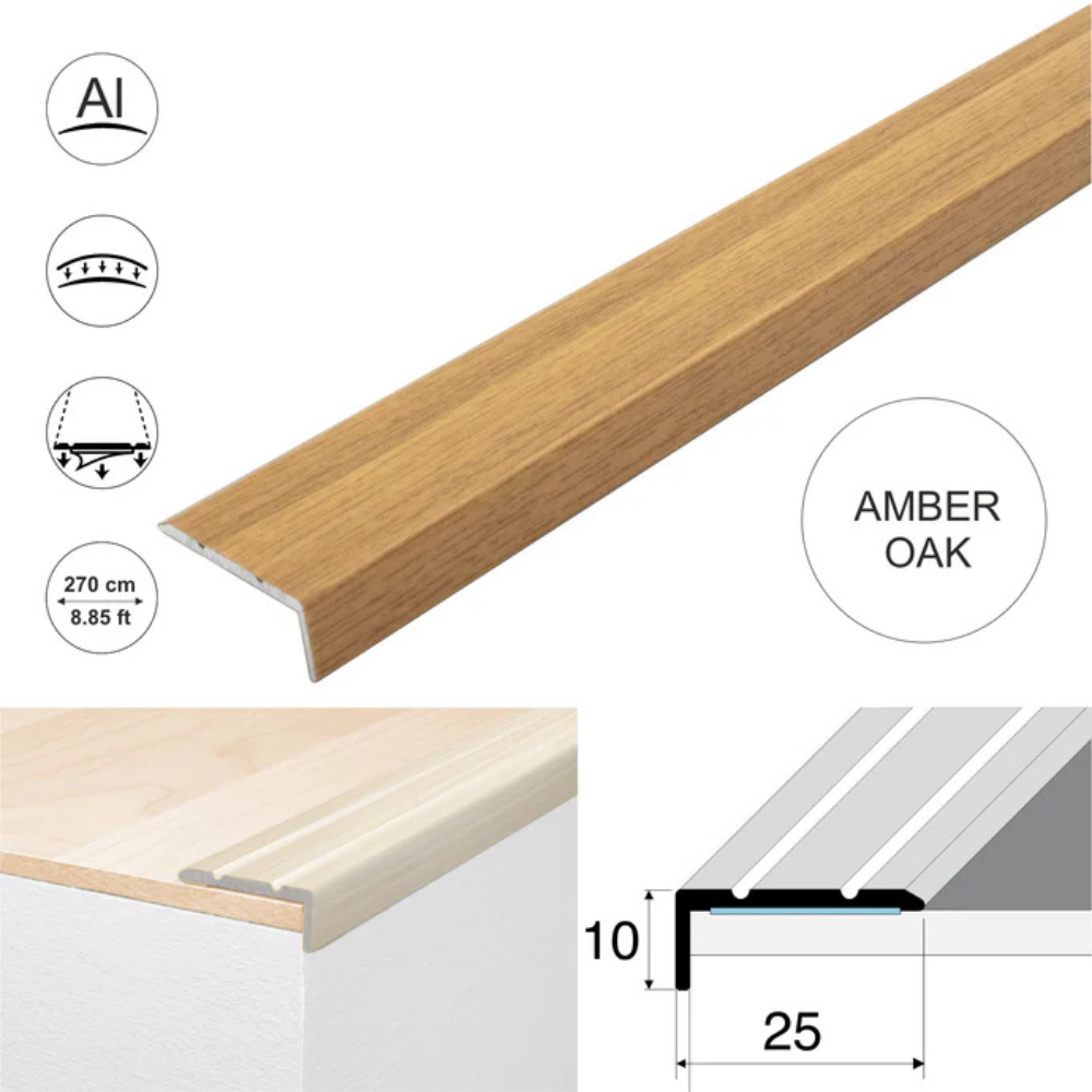 Wood Effect Self-Adhesive Aluminium Stair Nosing 25 x 10mm | Retro-Fit Edge Trim - Image 3