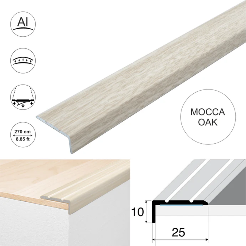 Wood Effect Self-Adhesive Aluminium Stair Nosing 25 x 10mm | Retro-Fit Edge Trim - Image 21