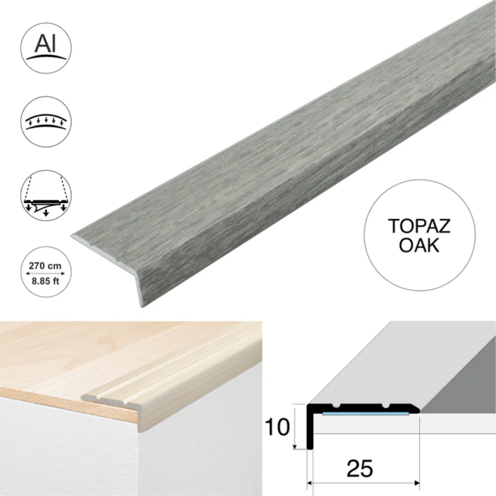 Wood Effect Self-Adhesive Aluminium Stair Nosing 25 x 10mm | Retro-Fit Edge Trim - Image 22
