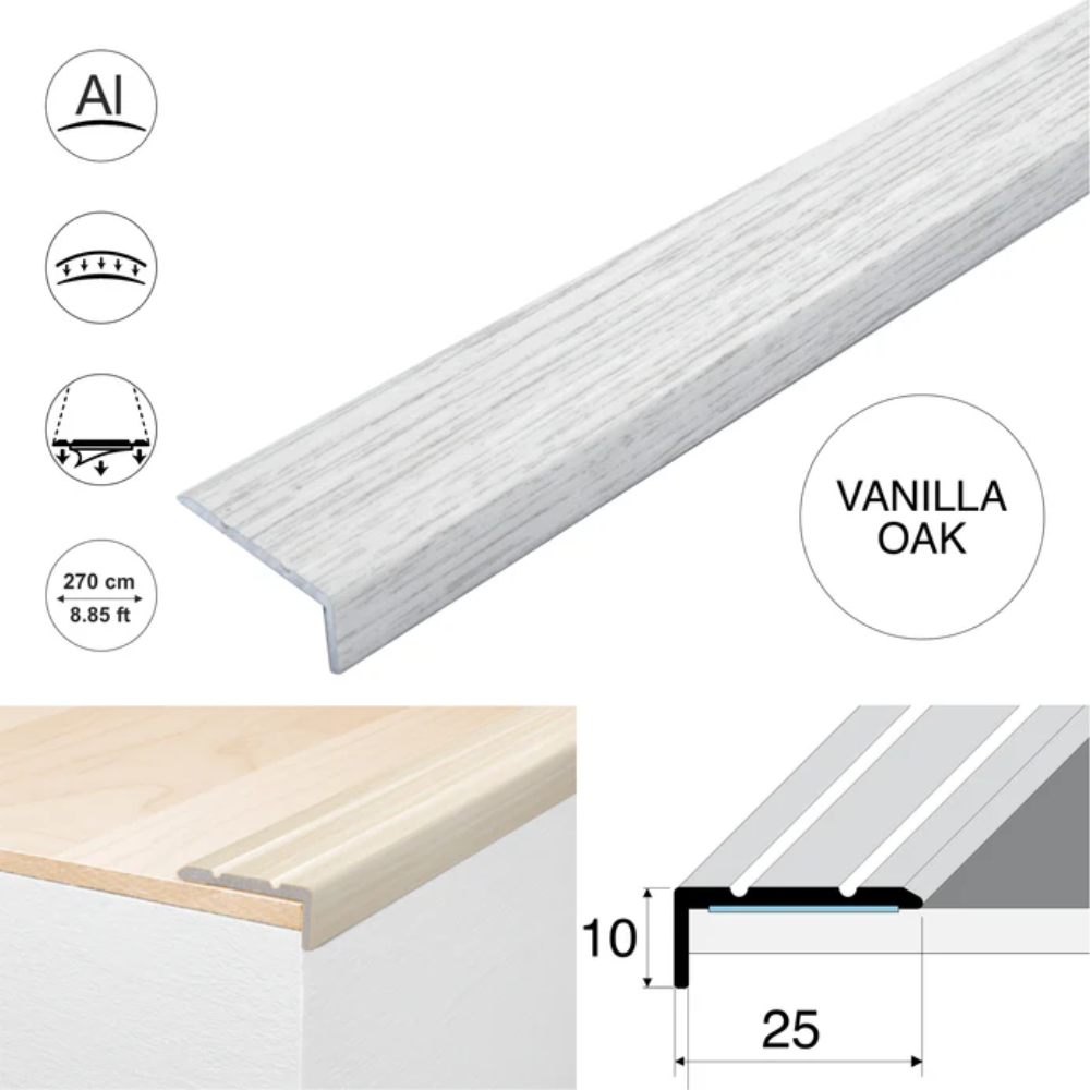 Wood Effect Self-Adhesive Aluminium Stair Nosing 25 x 10mm | Retro-Fit Edge Trim - Image 23