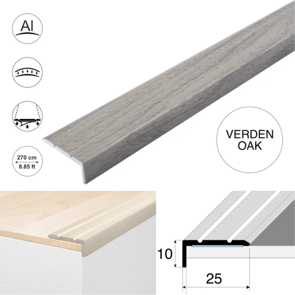 Wood Effect Self-Adhesive Aluminium Stair Nosing 25 x 10mm | Retro-Fit Edge Trim - Image 24