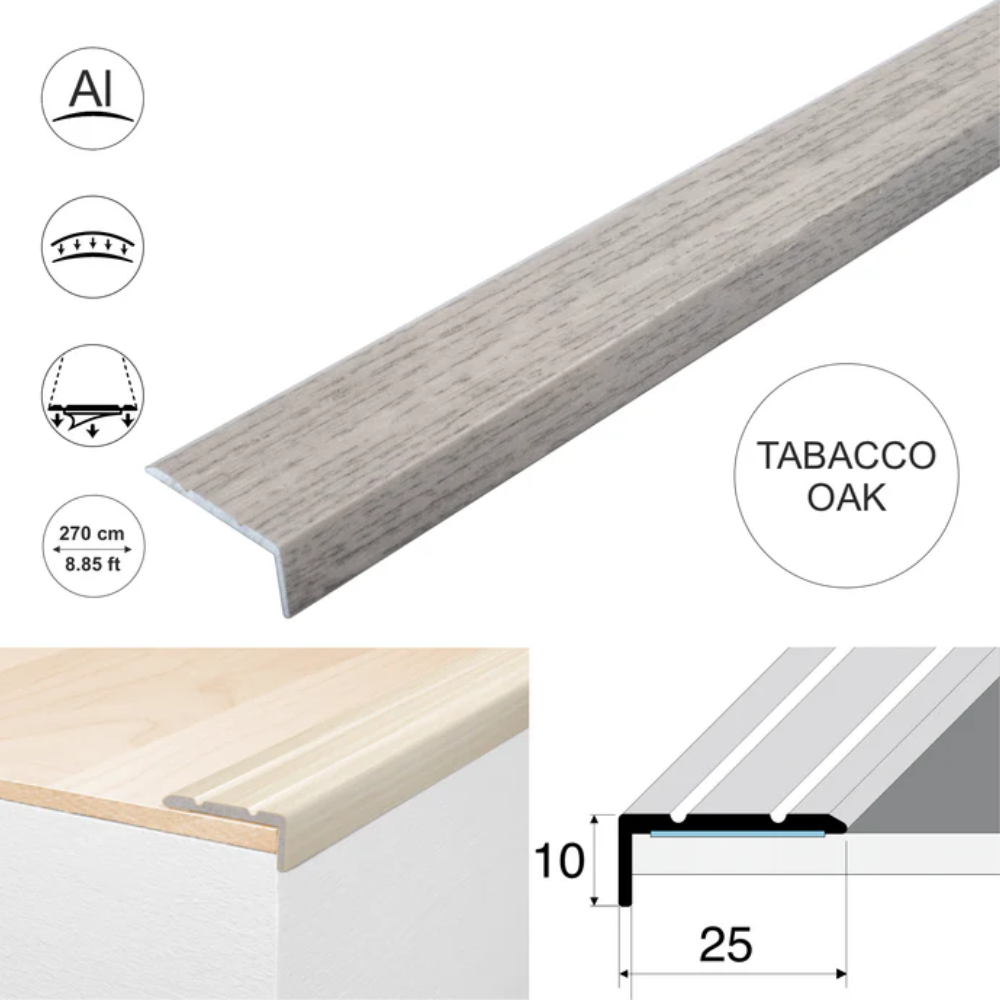 Wood Effect Self-Adhesive Aluminium Stair Nosing 25 x 10mm | Retro-Fit Edge Trim - Image 2