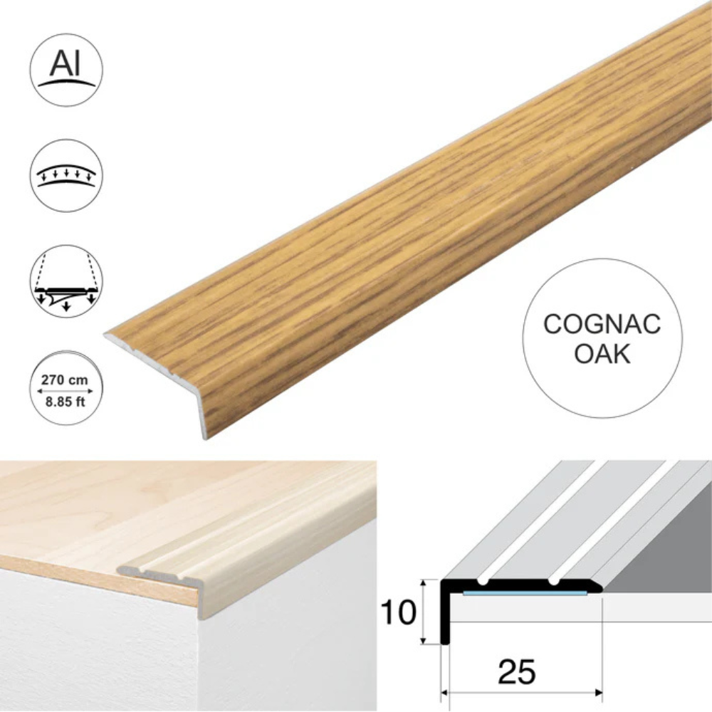 Wood Effect Self-Adhesive Aluminium Stair Nosing 25 x 10mm | Retro-Fit Edge Trim - Image 4