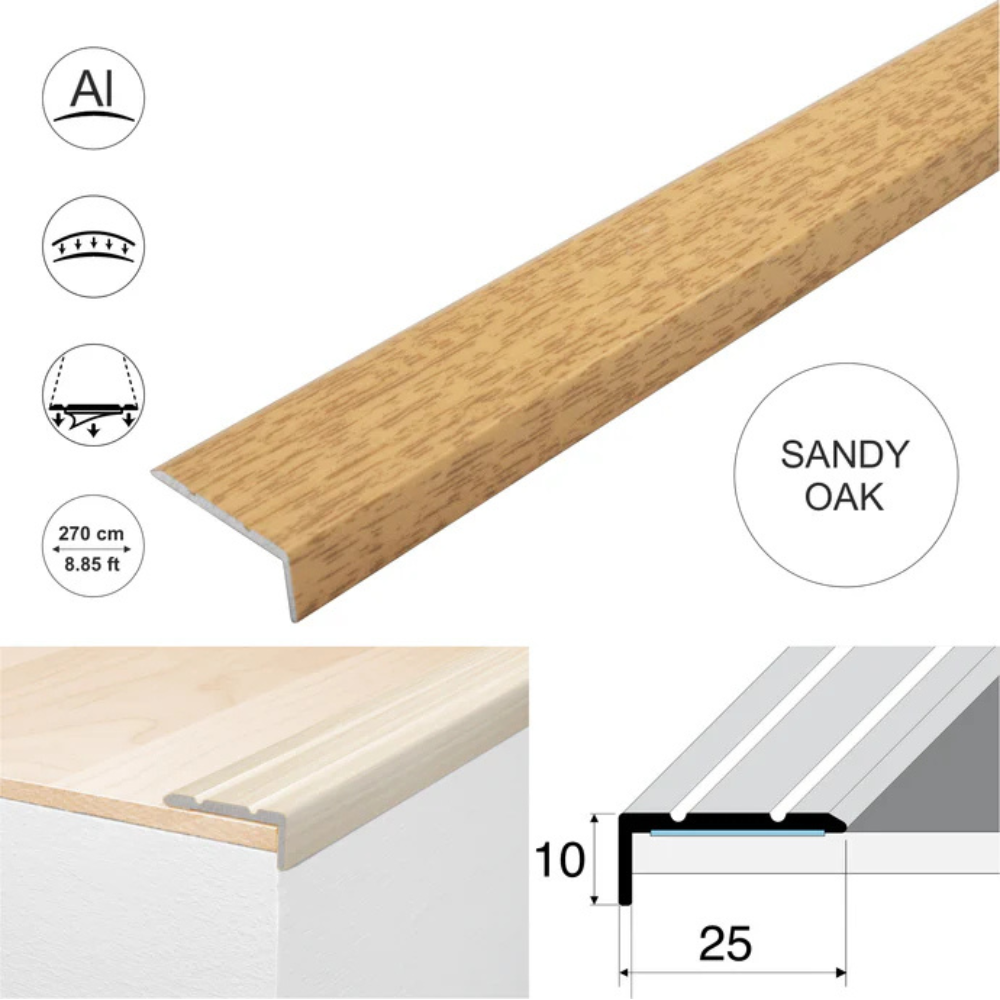Wood Effect Self-Adhesive Aluminium Stair Nosing 25 x 10mm | Retro-Fit Edge Trim - Image 6