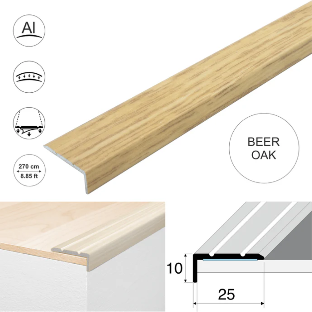 Wood Effect Self-Adhesive Aluminium Stair Nosing 25 x 10mm | Retro-Fit Edge Trim - Image 7