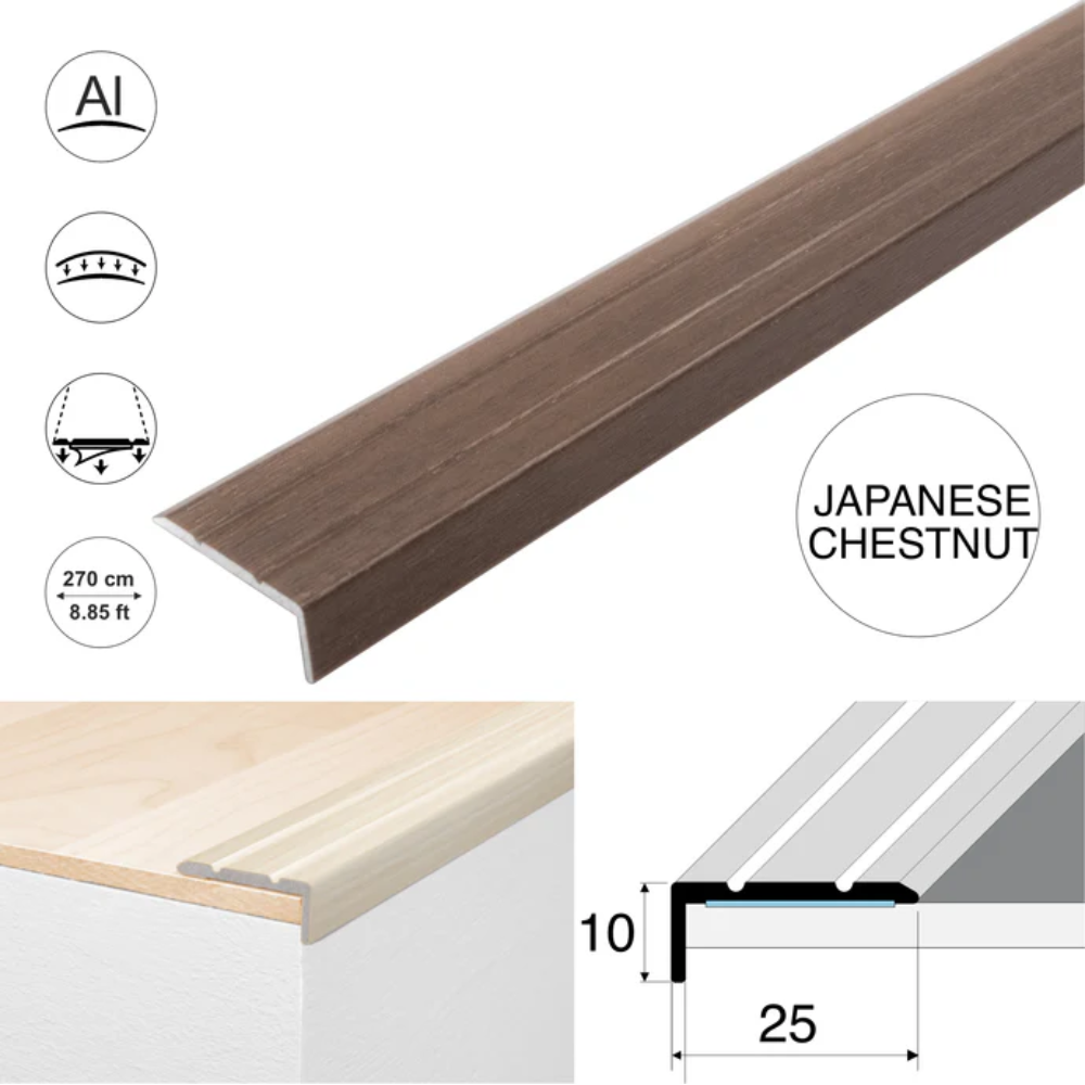Wood Effect Self-Adhesive Aluminium Stair Nosing 25 x 10mm | Retro-Fit Edge Trim - Image 9