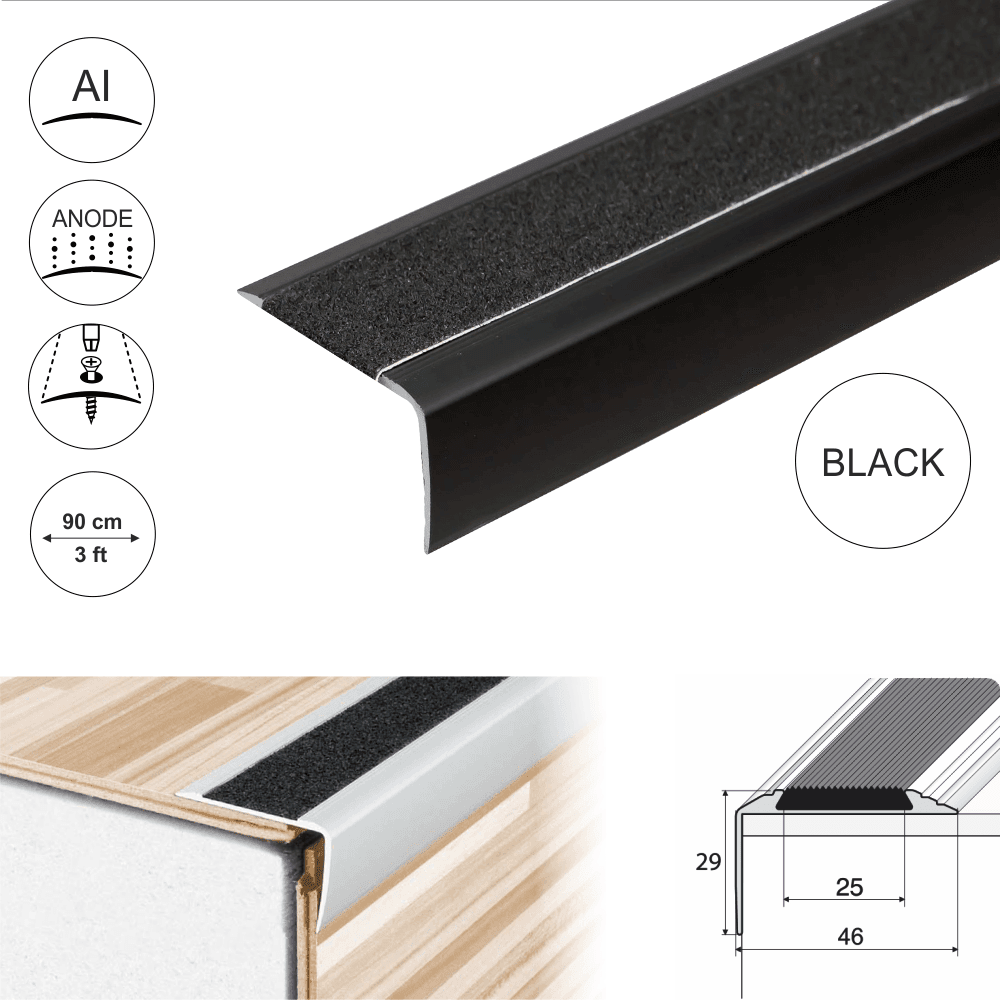 Anodised Aluminium Non-Slip Stair Nosing Edge Trim 41 x 26.6mm - Image 5